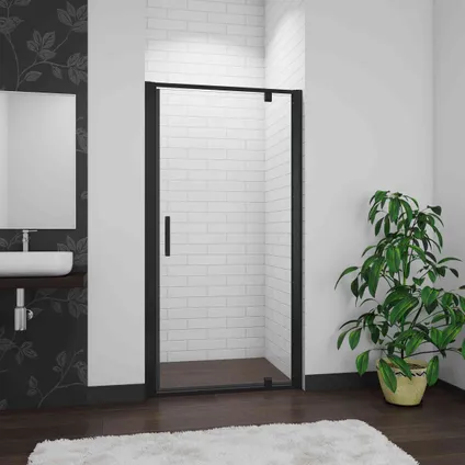 Porte de douche pivotante AICA sanitaire 80x185cm profilé noir en verre sécurité