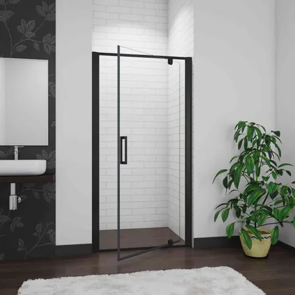 Porte de douche pivotante AICA sanitaire 80x185cm profilé noir en verre sécurité 2