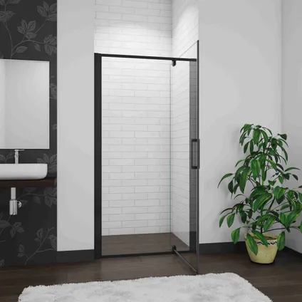 Porte de douche pivotante AICA sanitaire 80x185cm profilé noir en verre sécurité 3