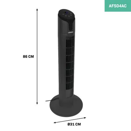 VONROC Luxe Ventilator - Torenventilator – hoogte 86 cm – Incl. afstandsbediening - 3 snelheden – zw 4