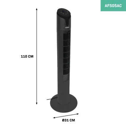 VONROC Luxe Ventilator - Torenventilator – hoogte 110 cm – Incl. afstandsbediening - 3 snelhe-den – 4