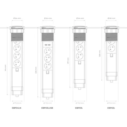 Perel Pop-upstekkerdoos, 4 stopcontacten met penaarde (type E), montagegat 71 mm, 3680 W 5