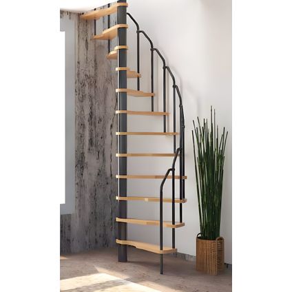 HandyStairs escalier en colimaçon "Radius" - 120x60 cm - hauteur 299 cm - 12 marches en hêtre - Gris
