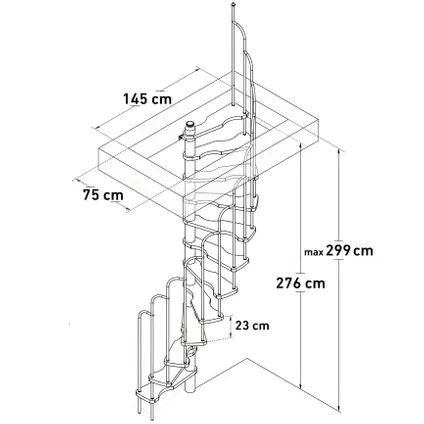 HandyStairs escalier en colimaçon "Radius" - 120x60 cm - hauteur 299 cm - 12 marches en hêtre - Gris 2