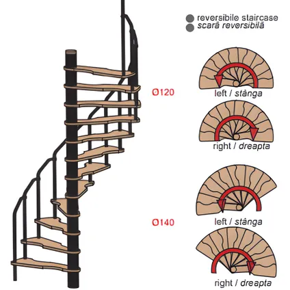 HandyStairs escalier en colimaçon "Radius" - 120x60 cm - hauteur 299 cm - 12 marches en hêtre - Gris 4