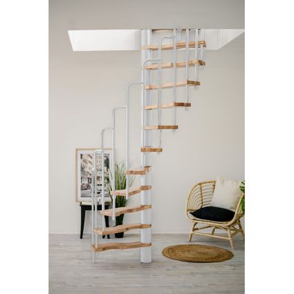 HandyStairs escalier en colimaçon gain de place "Sampax" - 140x70 cm - hauteur 299 cm - 12 marches en hêtre - Blanc