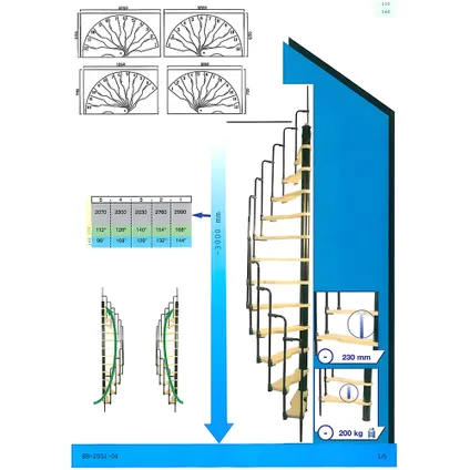 HandyStairs escalier en colimaçon gain de place "Sampax" - 120x60 cm - hauteur 299 cm - 12 marches en hêtre - Blanc 3