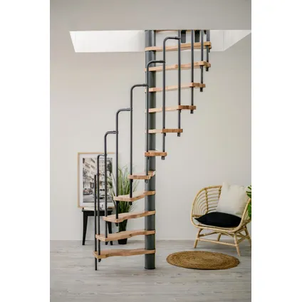 HandyStairs escalier en colimaçon gain de place "Sampax" - 140x70 cm - hauteur 299 cm - 12 marches en hêtre - Gris 2