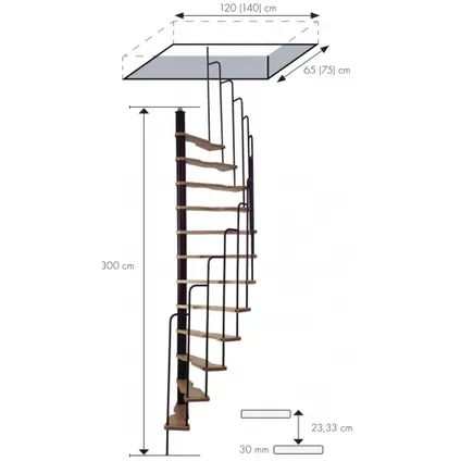 HandyStairs escalier en colimaçon gain de place "Sampax" - 140x70 cm - hauteur 299 cm - 12 marches en hêtre - Gris 3