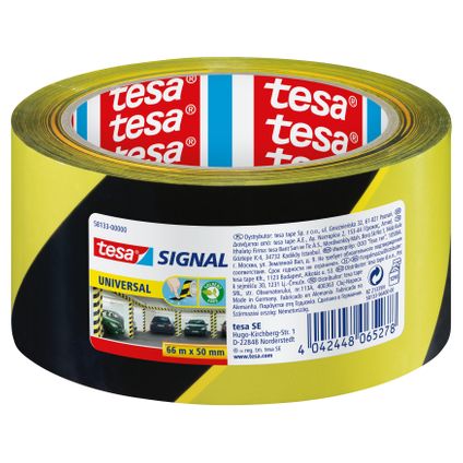 Tesa Signal Universal - Waarschuwings- en markeringstape, 66m:50mm, geel-zwart