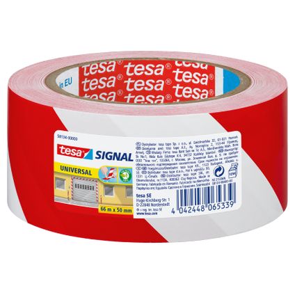 Tesa Signal Univeral - Waarschuwings- en markeringstape, 66:50mm, rood-wit