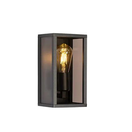 QAZQA Buiten wandlamp zwart met smoke glas 26 cm IP44 - Charlois 7