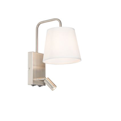 QAZQA Moderne wandlamp wit en staal met leeslamp - Renier