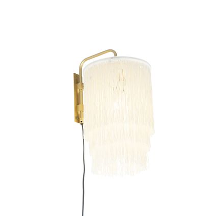 QAZQA Oosterse wandlamp goud crème kap met franjes - Franxa