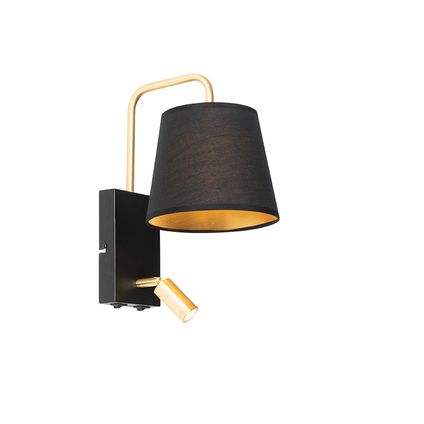 QAZQA Moderne wandlamp zwart en goud met leeslamp - Renier