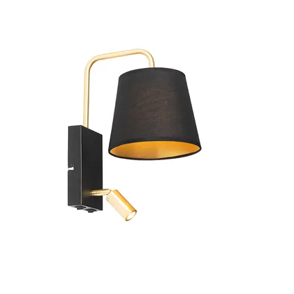 QAZQA Moderne wandlamp zwart en goud met leeslamp - Renier 9