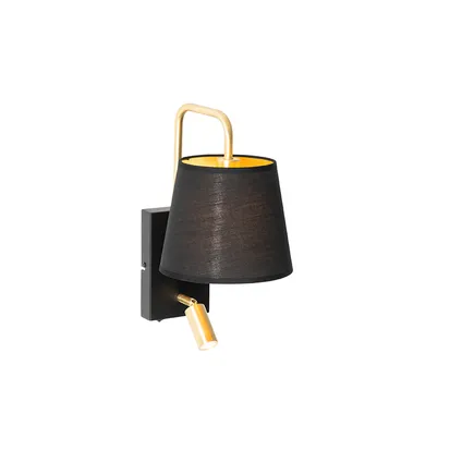 QAZQA Moderne wandlamp zwart en goud met leeslamp - Renier 10