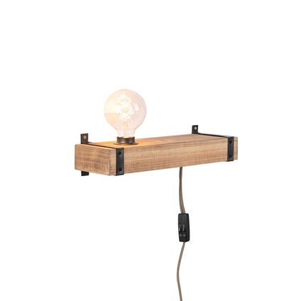 QAZQA Industriele wandlamp hout USB - Reena