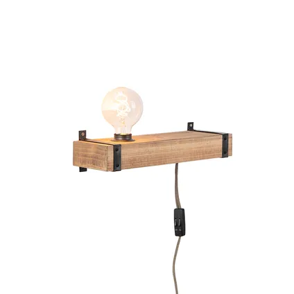 QAZQA Industriele wandlamp hout USB - Reena 2