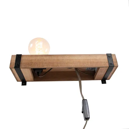 QAZQA Industriele wandlamp hout USB - Reena 10