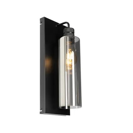 QAZQA Moderne wandlamp zwart met smoke glas - Stavelot 2