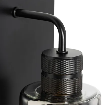 QAZQA Moderne wandlamp zwart met smoke glas - Stavelot 3