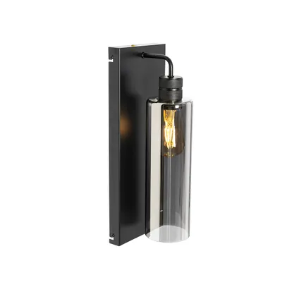 QAZQA Moderne wandlamp zwart met smoke glas - Stavelot 8