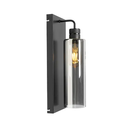 QAZQA Moderne wandlamp zwart met smoke glas - Stavelot 9