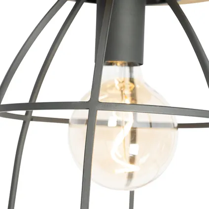 QAZQA Industriële plafondlamp donkergrijs met hout - Arthur 3