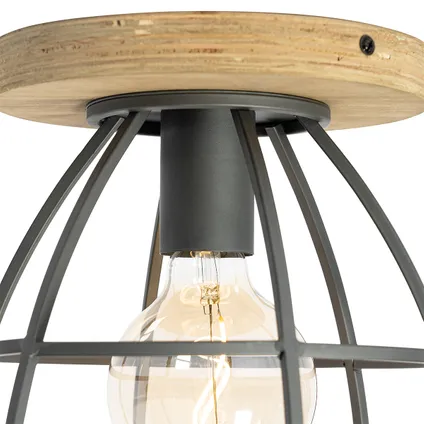 QAZQA Industriële plafondlamp donkergrijs met hout - Arthur 6