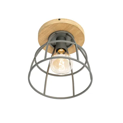 QAZQA Industriële plafondlamp donkergrijs met hout - Arthur 8