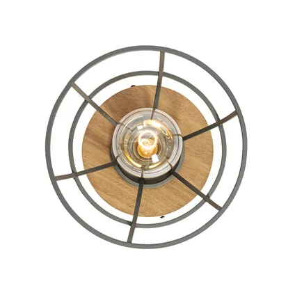 QAZQA Industriële plafondlamp donkergrijs met hout - Arthur 10