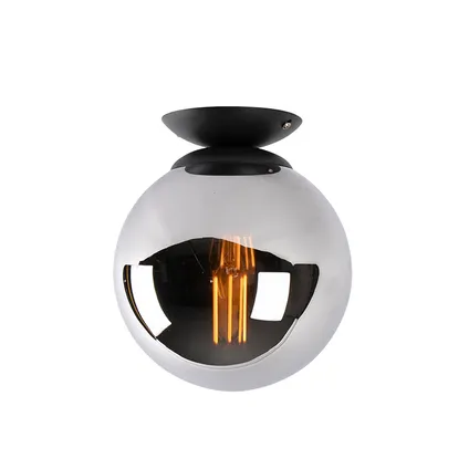 QAZQA Art deco plafondlamp zwart met smoke glas - Pallon 6