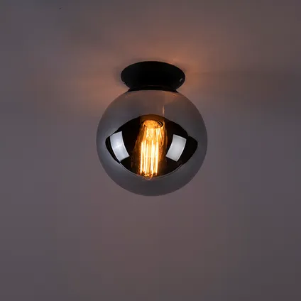 QAZQA Art deco plafondlamp zwart met smoke glas - Pallon 9