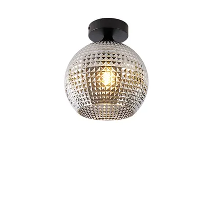 QAZQA Art Deco plafondlamp zwart met smoke glas - Sphere