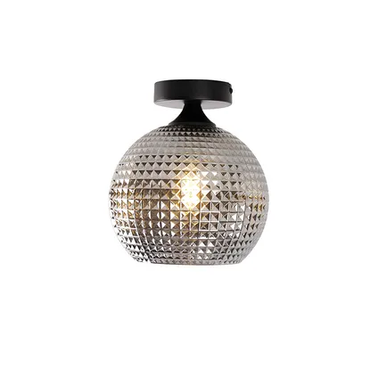 QAZQA Art Deco plafondlamp zwart met smoke glas - Sphere 7