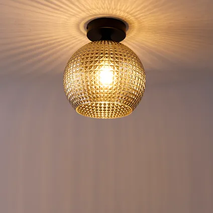 QAZQA Art Deco plafondlamp zwart met smoke glas - Sphere 10