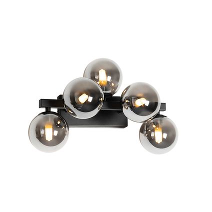 QAZQA Moderne wandlamp zwart met smoke glas 5-lichts - Bianca
