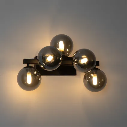 QAZQA Moderne wandlamp zwart met smoke glas 5-lichts - Bianca 10