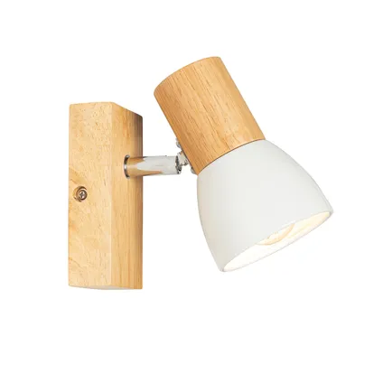 QAZQA Landelijke wandlamp hout met wit verstelbaar - Thorin 8