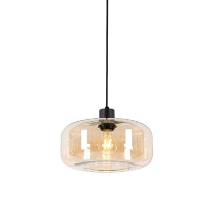 QAZQA Art Deco hanglamp zwart met amber glas - Bizle