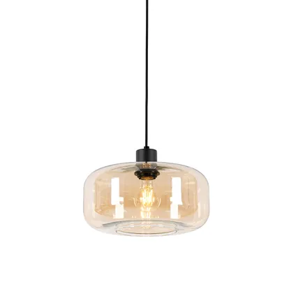 QAZQA Art Deco hanglamp zwart met amber glas - Bizle 2
