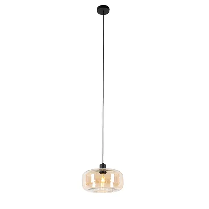 QAZQA Art Deco hanglamp zwart met amber glas - Bizle 3