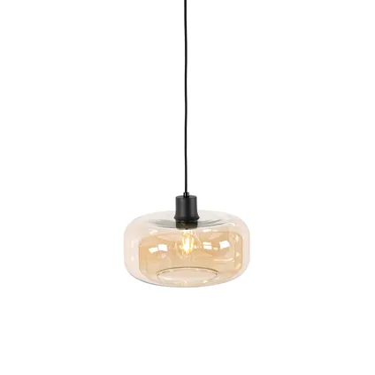 QAZQA Art Deco hanglamp zwart met amber glas - Bizle 7