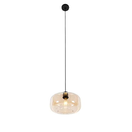 QAZQA Art Deco hanglamp zwart met amber glas - Bizle 8