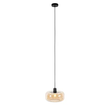 QAZQA Art Deco hanglamp zwart met amber glas - Bizle 9