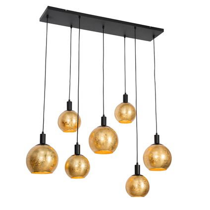 QAZQA Design hanglamp zwart met goud glas 7-lichts - Bert