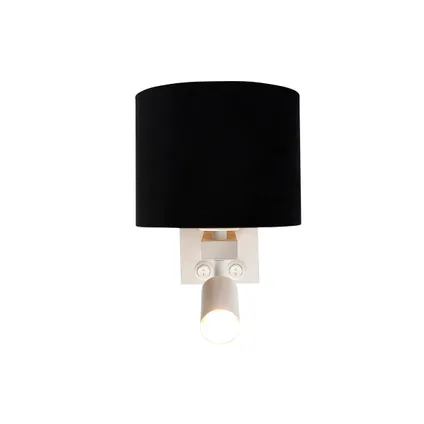 QAZQA Wandlamp wit met leeslamp en kap 18 cm zwart - Brescia 5