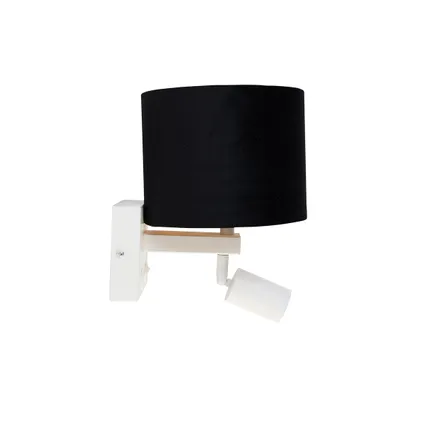 QAZQA Wandlamp wit met leeslamp en kap 18 cm zwart - Brescia 6