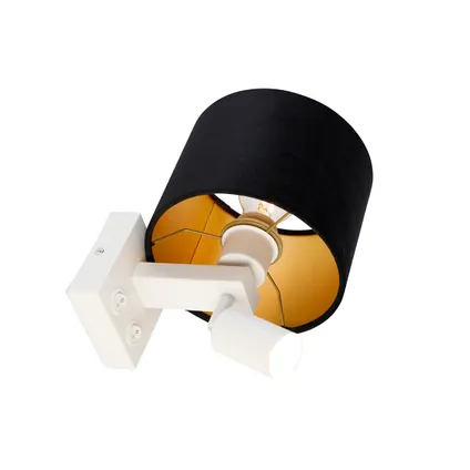 QAZQA Wandlamp wit met leeslamp en kap 18 cm zwart - Brescia 7